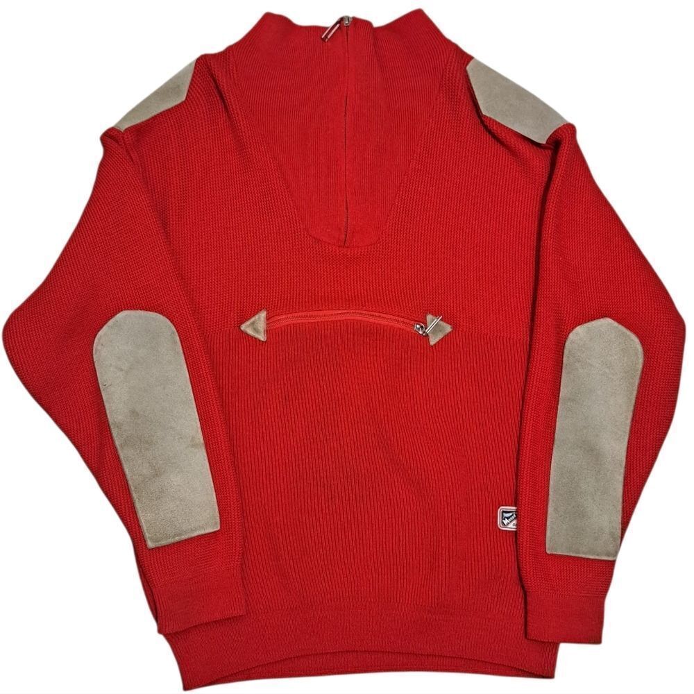 Vintage Monod Sports 80's Sweater Jacket Anorak Pocket Wool Banff Canada Red Lrg